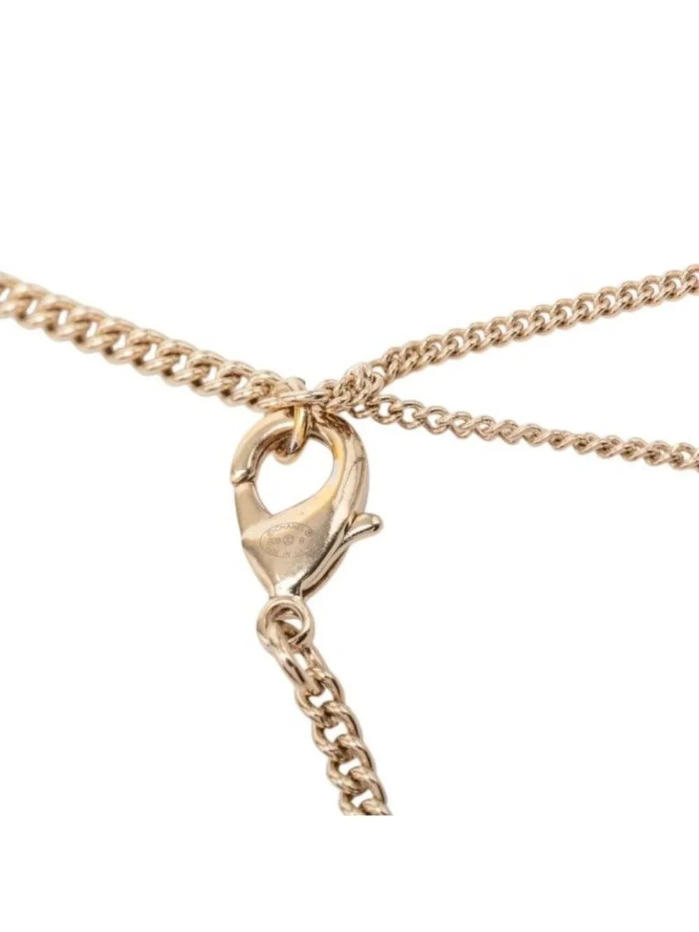 Chanel CC Logo Clover Camellia Chain Necklace Gold Black Plated Faux Pearl